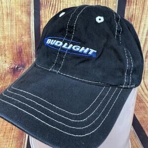 Bud Light Hat Adjustable Black Strapback Vintage 2000s Y2K Anheuser Busch Logo